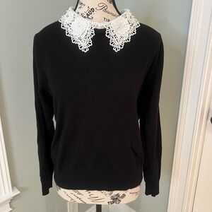 Siani Milano Black Sweater | Lace & Pearl Collar | Size L | Like New